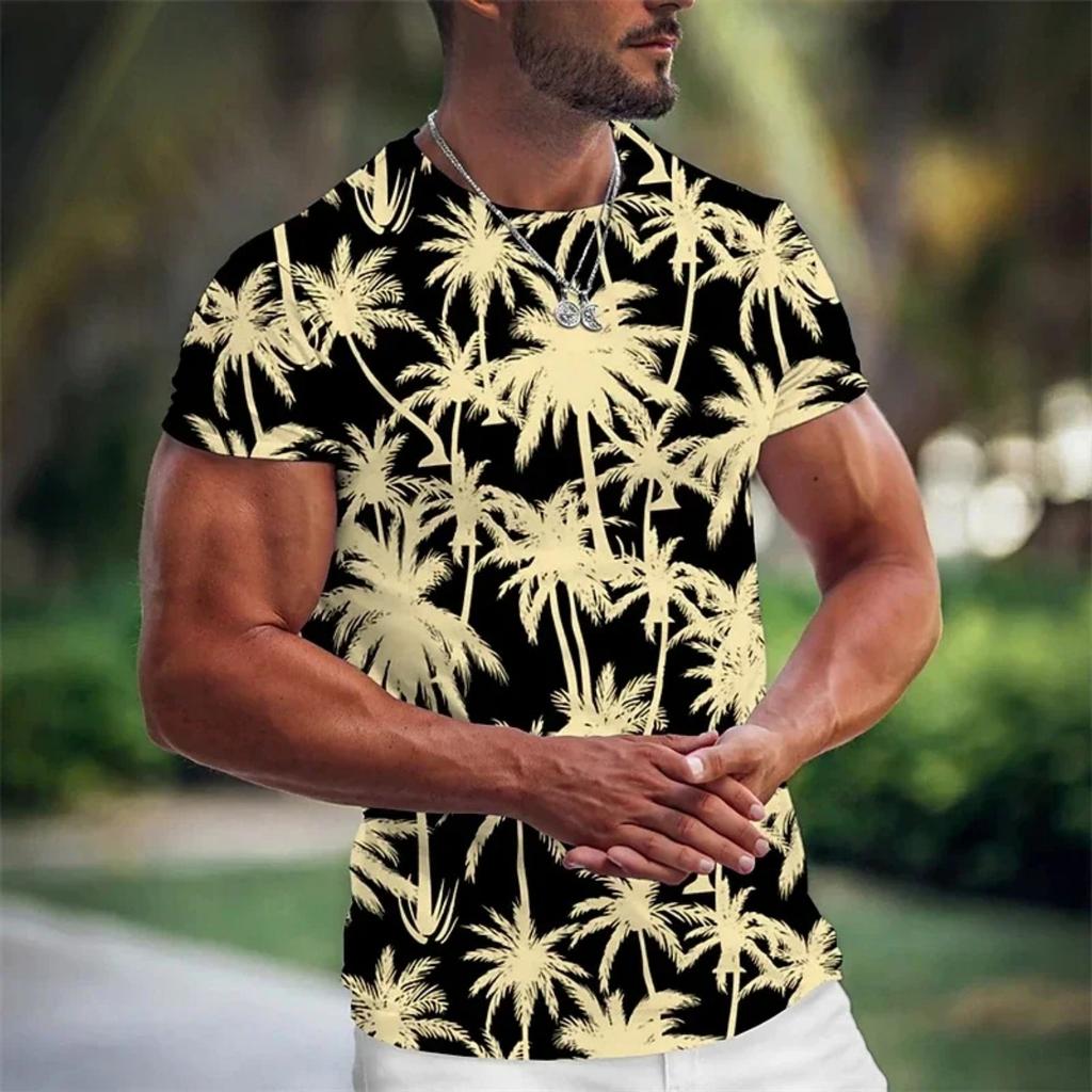 Summer Coconut Tree 3D Printed T-Shirt Streetwear Short Sleeve Round Neck Cool T-Shirt for Men Hawaiian Top