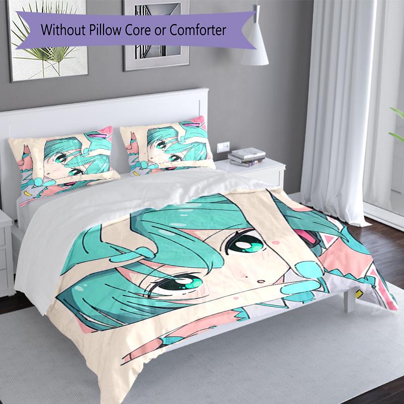 3pcs Hatsune Miku pattern bedding set duvet cover set includes duvet cover &pillowcases, perfect all season bedroom decoration & gift