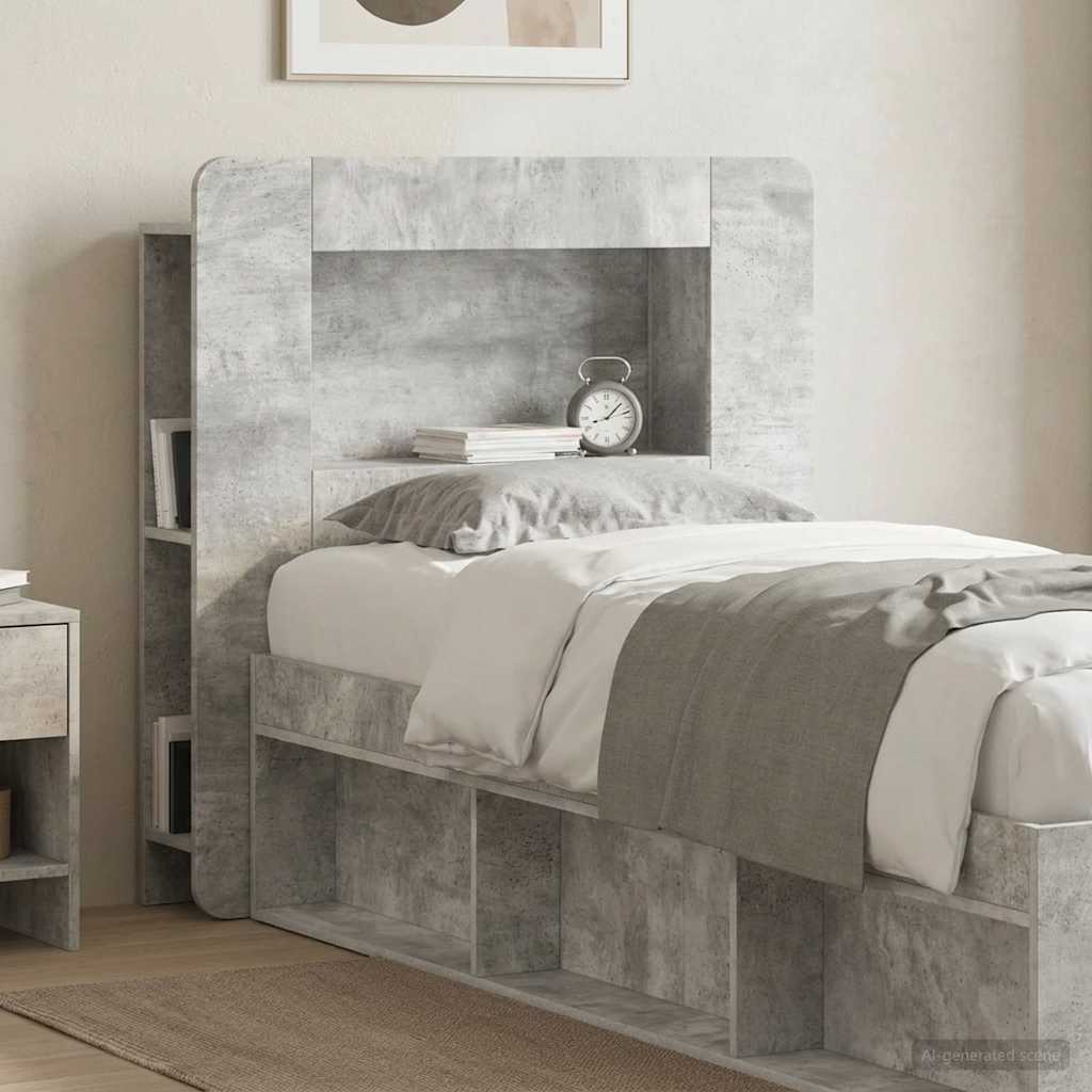 Headboard Cabinet with Storage Concrete Grey Wood Based Material