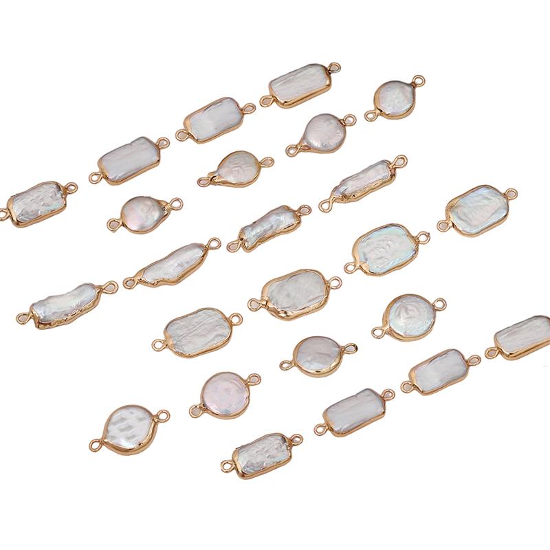 Натуральный пресноводный жемчуг, неправильная форма, золотая окантовка, двойные подвески для DIY ожерелья, браслета, серег, изготовления ювелирных изделий