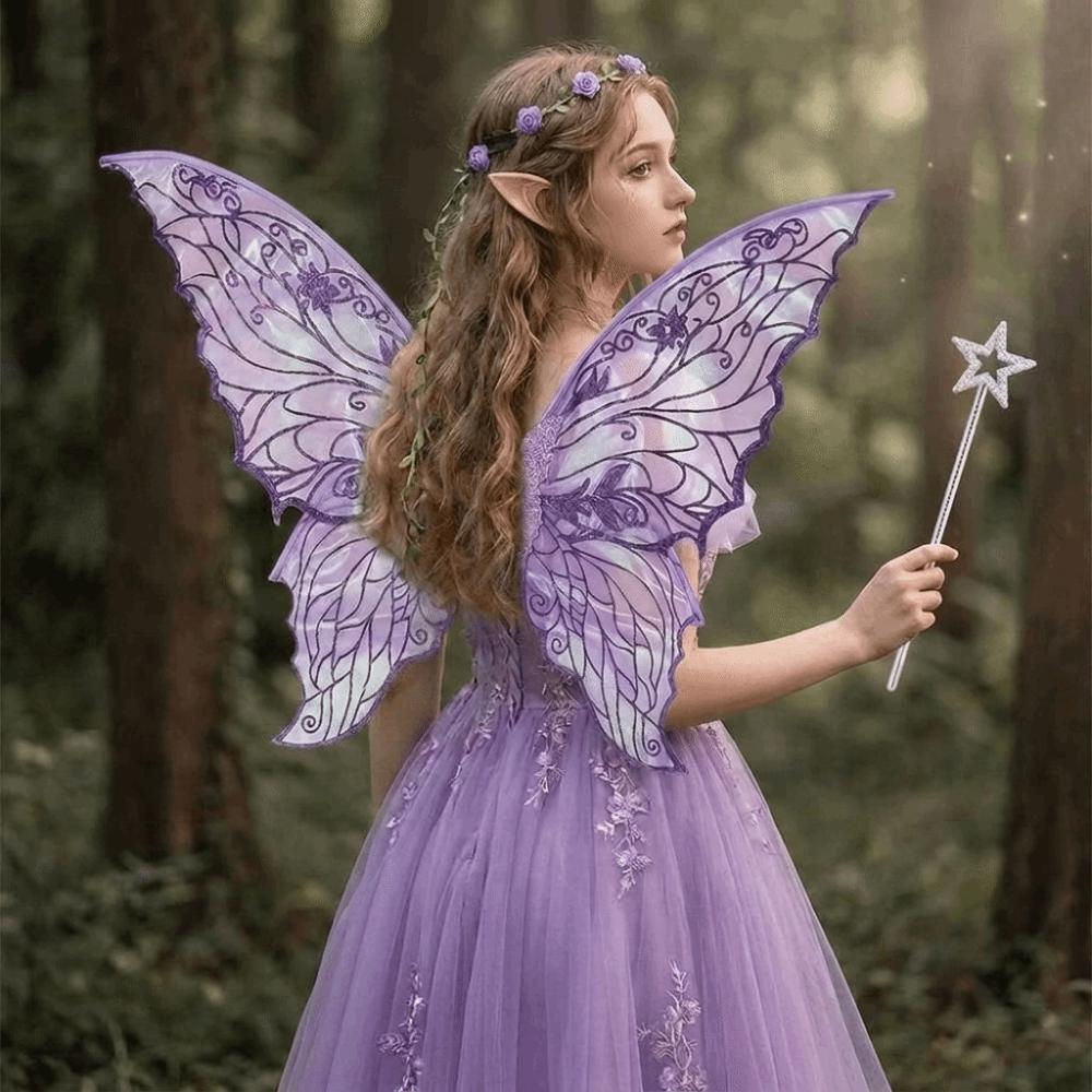 Foldable Wings Wreath Elf Ear Set Sparkling Fairy Cosplay Set Butterfly Wings Set Themed Party