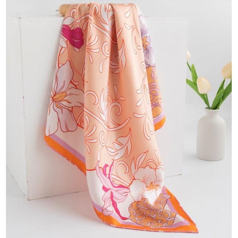 100% Mulberry Silk Square Scarf Floral Print Ethnic Style Gift Mom