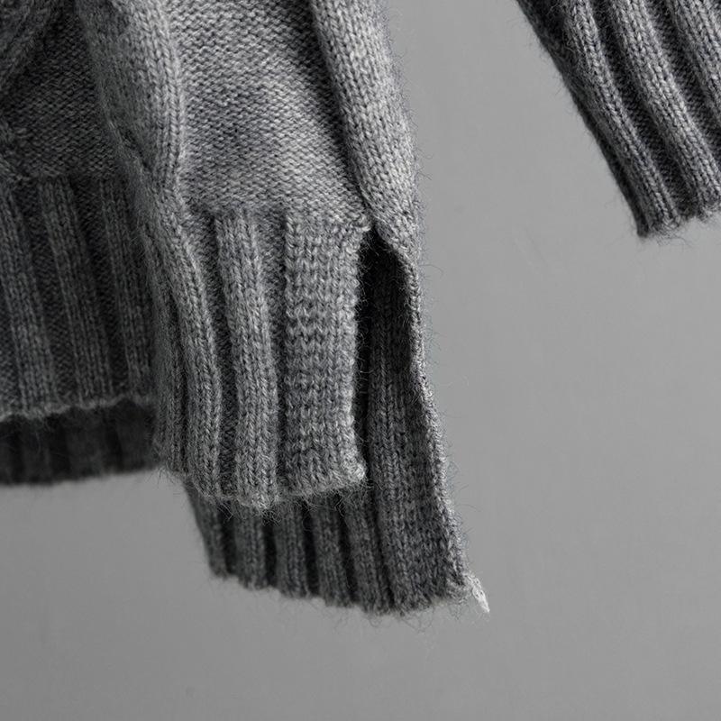 Осень-зима, свободный пуловер с высоким воротником, костюм-свитер, женский однотонный вязаный широкий брюки с длинными рукавами, комплект из двух предметов