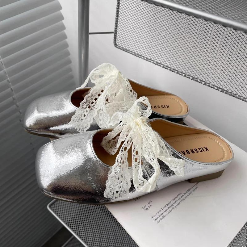 Французские маленькие ароматные ветряные тапочки-мешки женские туфли весна-лето 2025 вечерние кружевные туфли Мэри Джейн полуподнос одинарные туфли