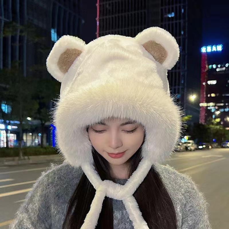 Cartoon Thickened Cute Bear Ear Protection Autumn and Winter Ears Plush Warm Children Integrated Thickened Bucket Hat