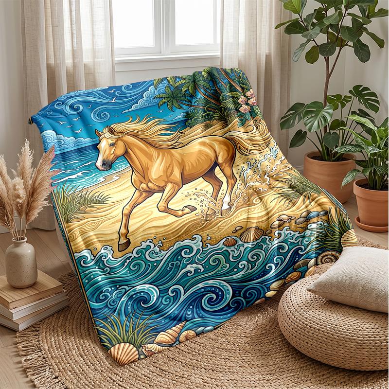 Ocean Horse Adventure 1 Theme blanket Lightweight Warm Flannel Blanket Decorative Throw Blanket for Home Decoration