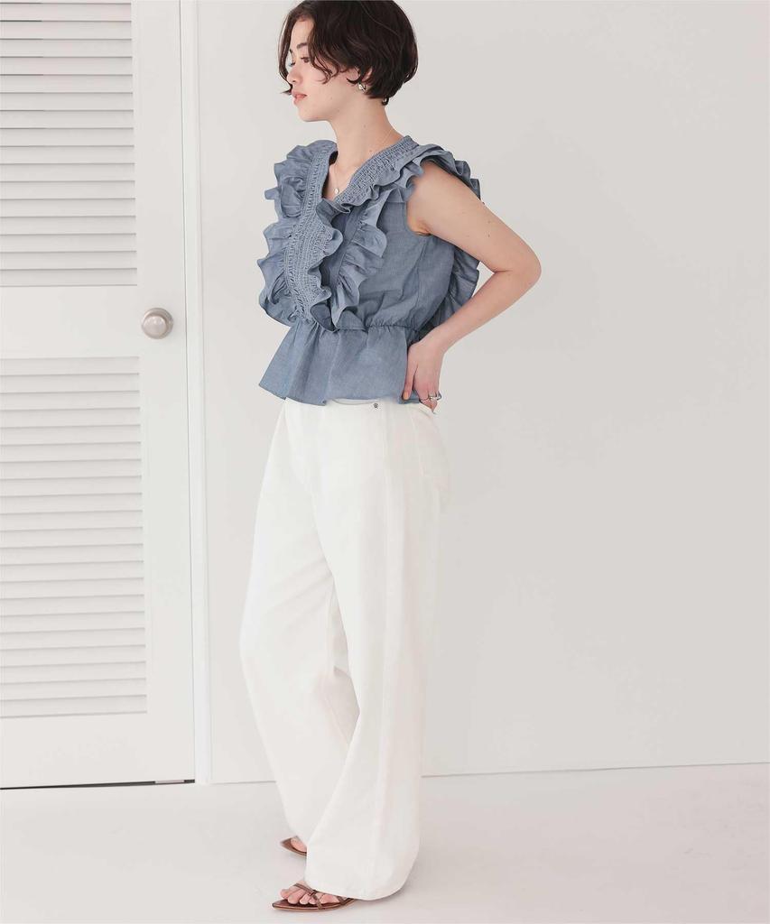 Titibait Блузка без рукавов с оборками AFXP4275 Средне-голубая Женская