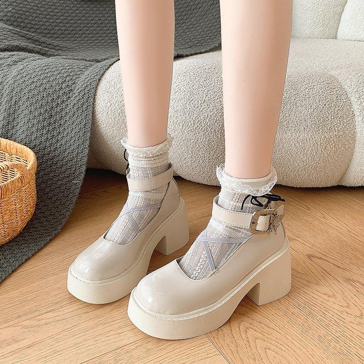 Thick high-heeled small leather shoes women's 2024 summer new Japanese jk heightening French versatile Mary Jane single shoes