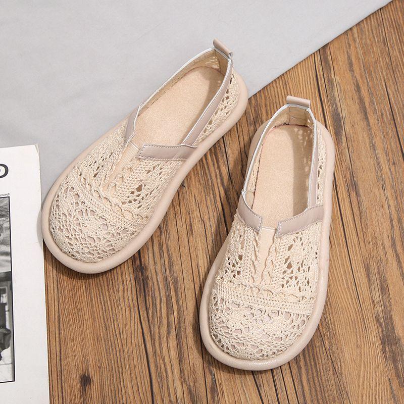 Casual Slip On Hollow Lace Breathable Shoes for Women Summer Aesthetic Designer Luxury 2025 New Light Round Toe Woman Footwear
