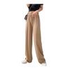 Women Casual Pants Elastic Drawstring High Waist Wide Leg Long Trousers Solid Color
