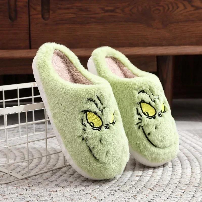 Fashion 2025 Hot Seller Christmas Plush Slippers Winter Warm Cute Home Green Haired Monster Slippers Non Slip Cotten Shoes New Year Gift