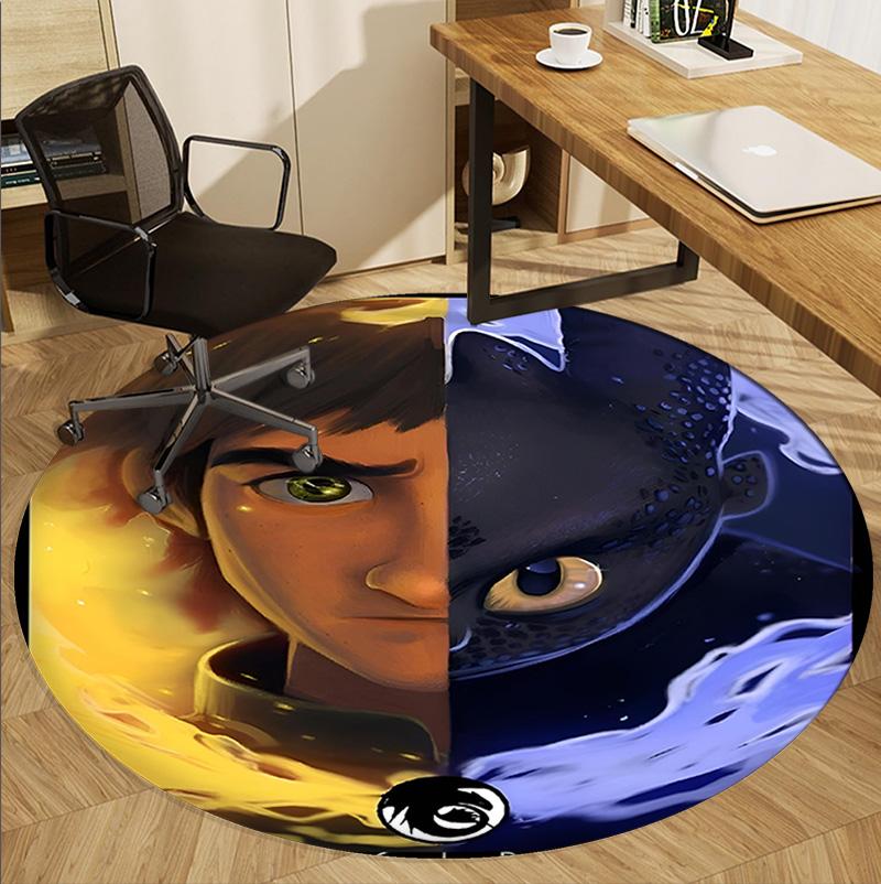 How to Train Your Dragon Pattern Round Rug, Indoor/Outdoor Mat, for Picnic, Gameroom, Bedroom, Office, Living Room, Home Decor Carpet, Birthday Gift