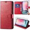 Red Case + 2 Tempered Glasses for Samsung Galaxy A24 - BOOLING - Full Anti-Scratch Synthetic Leather