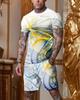Male Casual Suit Fashion Summer Print T-shirt + Shorts 2 Piece Set O Neck Men's Sportswear Streetwear Tracksuit Men