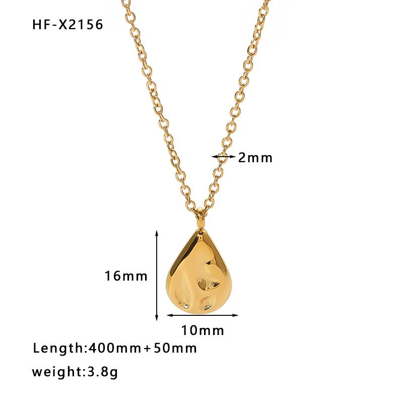 Ins Best Selling 316L Stainless Steel 18K Face Textured Oval Pendant Charms Necklace for Women Waterproof Jewelry