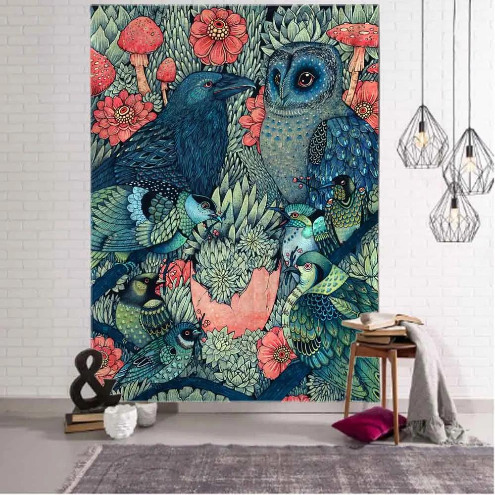 Psychedelic Animal Tapestry Wall Hanging Retro Tropical Plant Background Bukawaii Home Decor Yoga Mat Bed Sheet Customizable