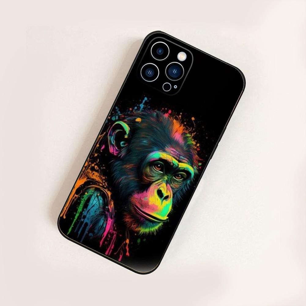 Дизайн с рисунком гориллы Чехол для телефона Для iPhone16,15,14,13,12 Mini 11 Pro XR,X,XS,MAX 7,8 Plus Силиконовый чехол Мягкий Черный