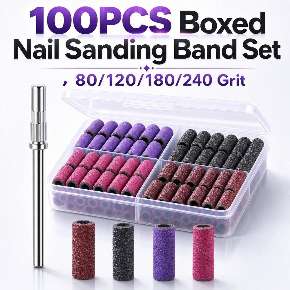 100PCS Mixed‑grit Nail Drill Sanding Bands 80/120/180/240 Grit Nail Sanding Band Set Manicure,Salon