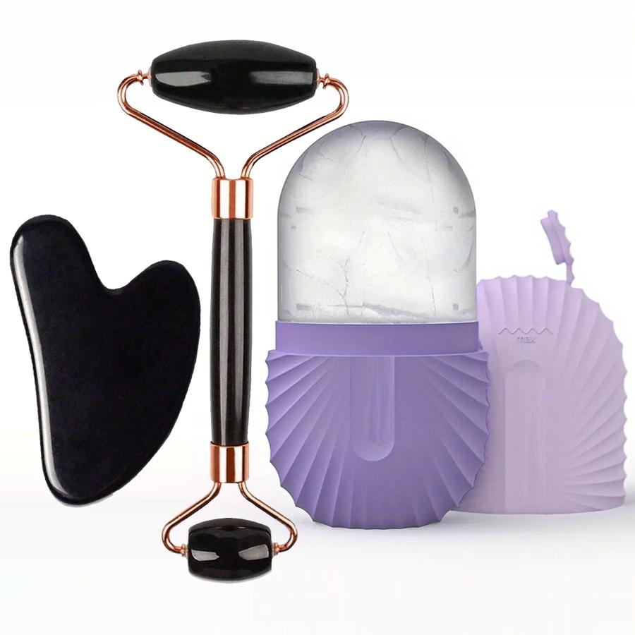 BEPAN 1/2/3pcs Ice Face Roller Facial Skincare Ice Roller Facial Roller GuaSha Face Tool Set Face Massage Roller Lifting Contouring