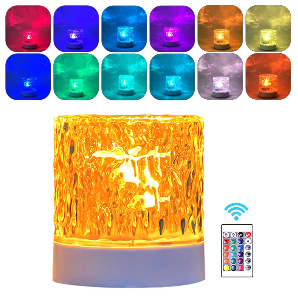 Water Crystal Lamp16 Colors RGB Water Ripple Projector Night Light USB Rotating Crystal Table Lamp Dimmable For Bedroom Bedside