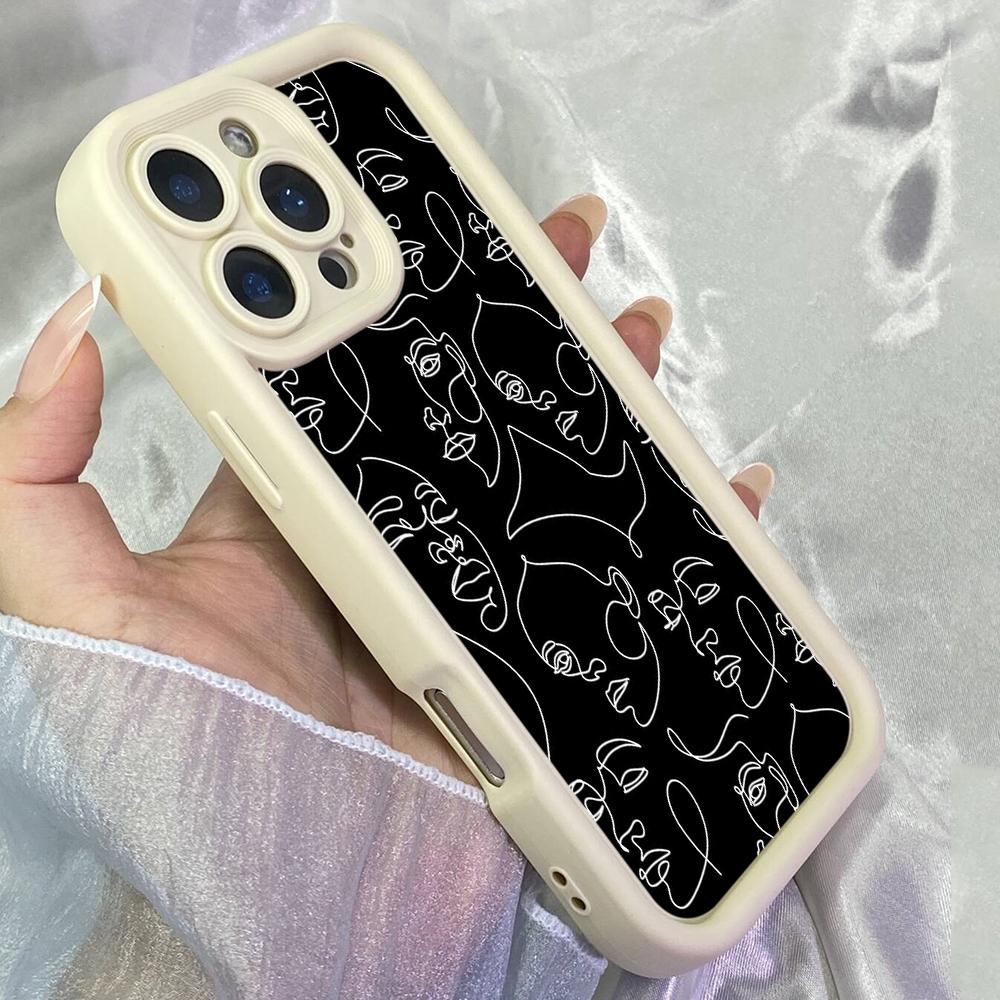 JT6 Эстетичный Face Line Art Чехол для телефона для iPhone 17 16 Pro Max Samsung S26 Ultra A17 A26 A07 Xiaomi Redmi Note 14 Pro Plus Мягкий чехол-бампер из ТПУ