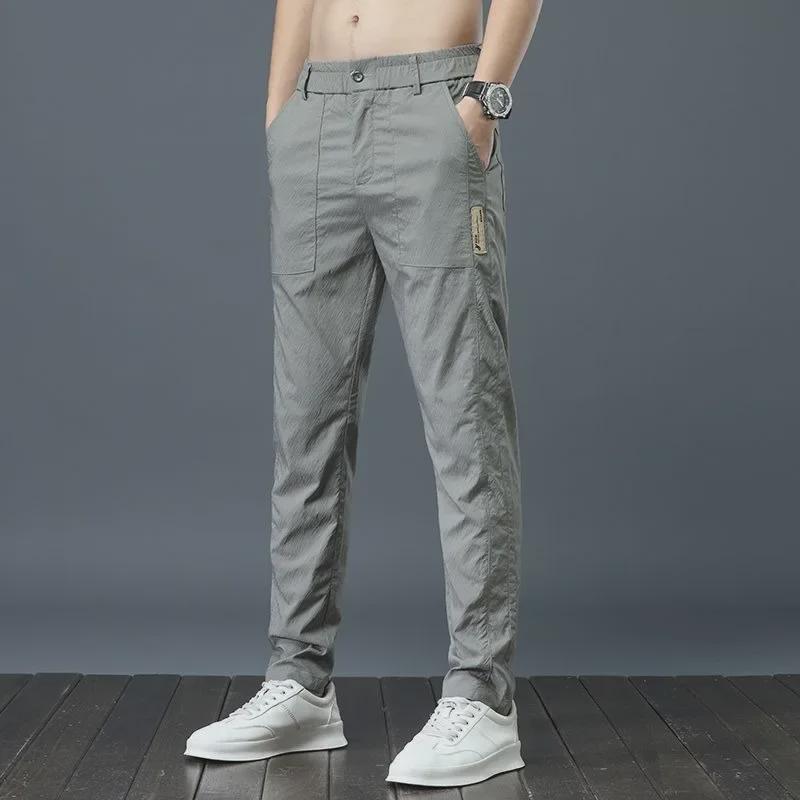 Men's Summer Ice Silk Casual Pants - Slim Korean Style, Loose, and Straight Trousers.