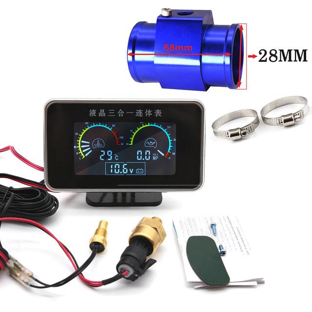 / Universal 3 In 1 Digital Truck Car Gauge Water Temp Gauge Oil Pressure Meter Voltmeter 10mm 1/8 NPT Oil Press Sensor