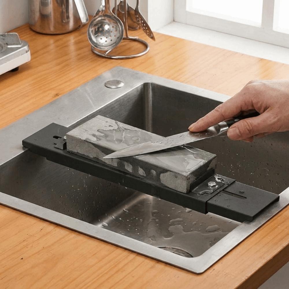 Retractable Sink Mounted Sharpener Stand Carbon Steel Whetstone Grinder Rack Household