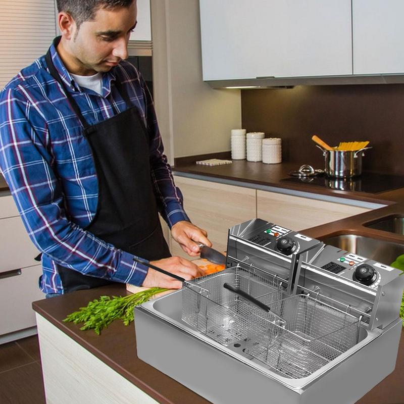 Фритюрница электрическая 110 В коммерческая двойная из нержавеющей стали для куриных крылышек фритюрницы с корзинами и контролем температуры для кухни