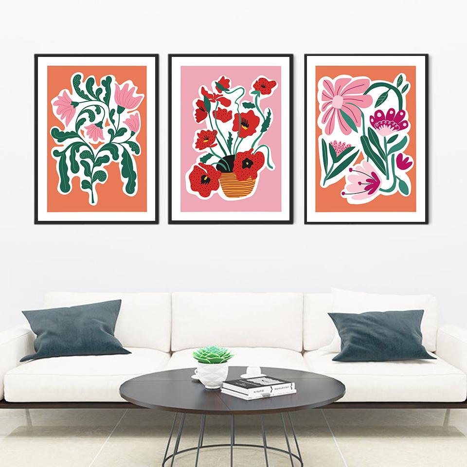 Flower Market Colorful Abstract Botanical Spring Flowers In Vase Wall Art Canvas Painting Wall Pictures For Living Room Decor