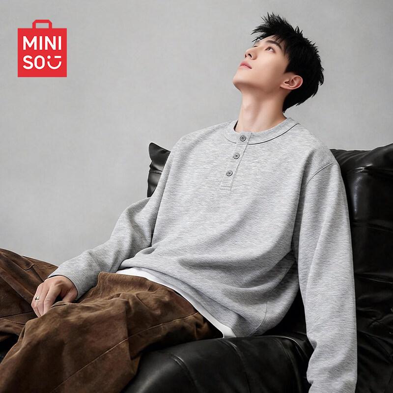 MINISO Мужская антибактериальная футболка-henley с длинным рукавом