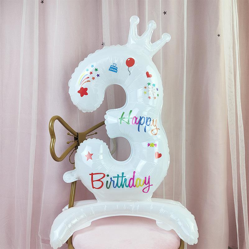 32inch Standing Number Balloons 0-9 White Crown Birthday "Happy Birthday" Balloons Birthday Party Celebration Decoration MIT