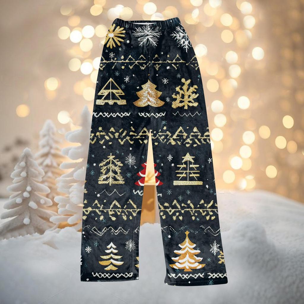 Women Winter Pants Full Length Long Trousers Christmas Printed Pants