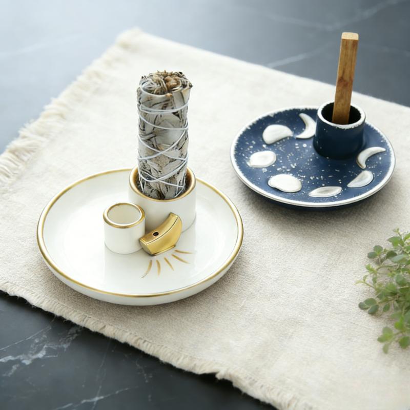 Incense Burner Sage Tray Wax Candle Stick Bottom Tray Peru Sacred Wood Creative Nordic Ceramic Palo Santo Incense Sticks Holder