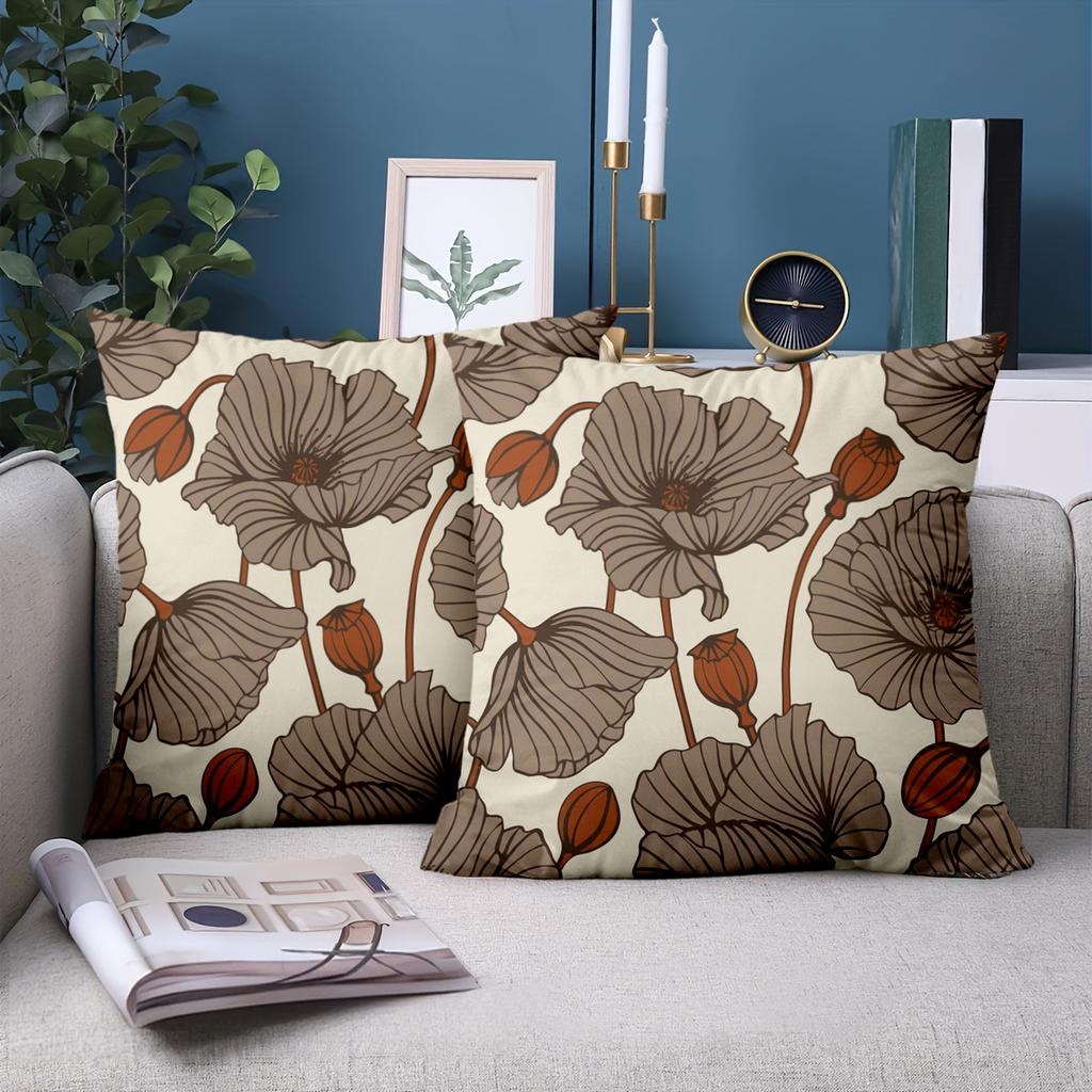 1 Pieces Vintage Poppy Floral Print Throw Pillow Covers Pattern Cushion Cover Suitable For Sofa Bedroom Car Pillow Cover