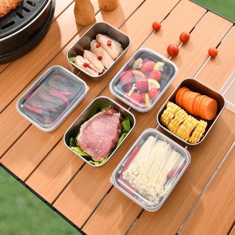 Контейнер для хранения продуктов в холодильнике из нержавеющей стали с пластиковой крышкой. Контейнер для сохранения свежести продуктов. Ланч-бокс для пикника.