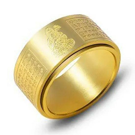 Вращающееся кольцо-амулет из титановой стали с десятью тысячами слов: Восемь Божеств-Хранителей, Год Рождения по Зодиаку, Сутра Сердца для Мужчин