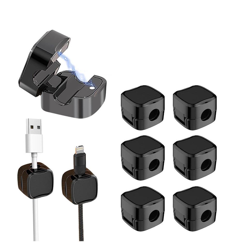 6Pcs Magnetic Cable Management Clips Charging Cord Winder Holder Organizer Black
