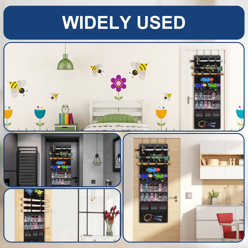 Over the Door Organizer for Toy, Space Saving Toys Storage Hanger Bags with 16 Pockets and Slots for Kids Room Game Rooms