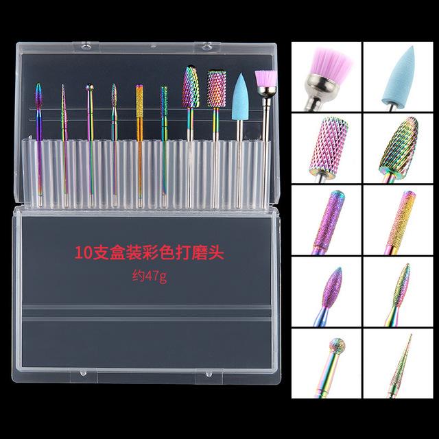 10 шт. алмазные фрезы для маникюра, твердосплавные сверла для ногтей, наборы, оборудование, инструменты, сверла для ногтей, аксессуары