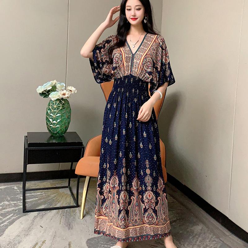 Женское повседневное платье с цветочным принтом и V-образным вырезом, неровный тон, повседневное, с круглым вырезом, длинное