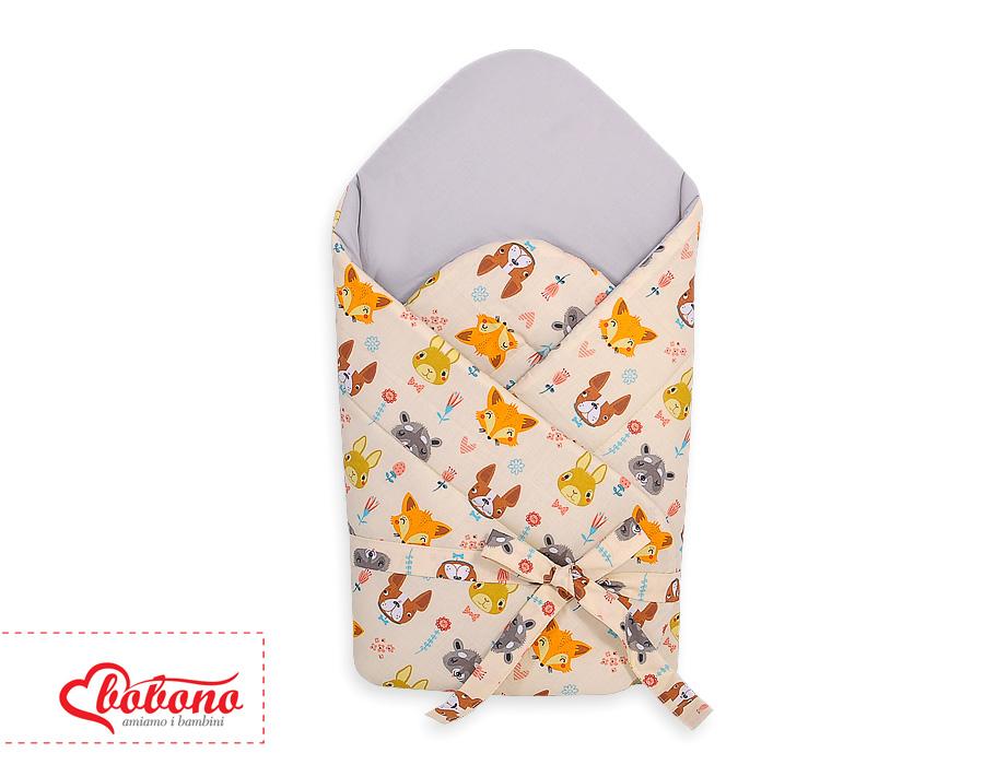 2-in-1 baby wrap with tie, stiffened and soft - cream animals