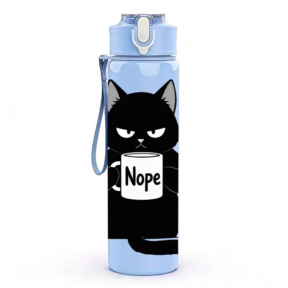 1PC Black Cat Hold Mug 750ml Color Plastic Sports Water Bottle Leakproof Flip Straw Lid Suitable for Sports Office Home Use