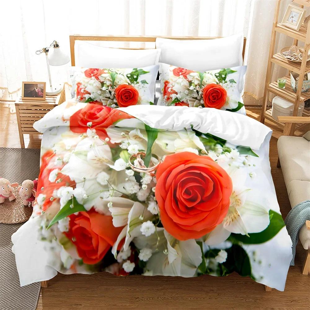 Rose Duvet Cover Set 220X240 for Double Bed Quilt Comforters Cover Pink Floral Bedding Set 3PCS 2PCS Single Beds Queen Full Size