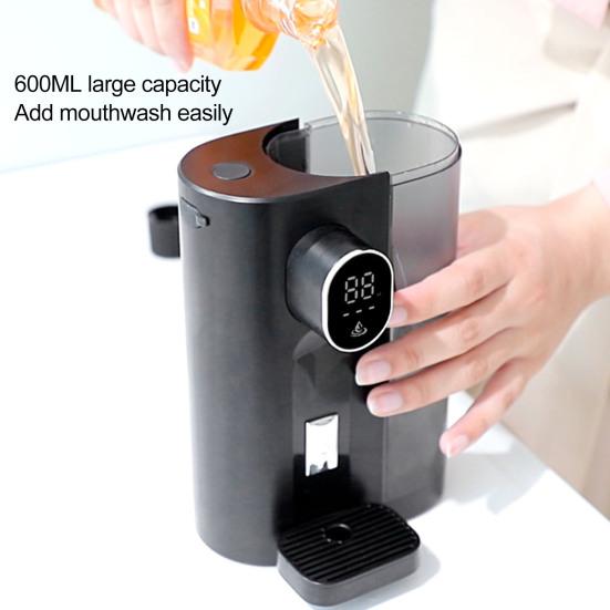 Автоматический дозатор ополаскивателя для полости рта со светодиодным дисплеем, 4 уровня дозирования, 20,3 жидких унций, 600 мл, перезаряжаемый через USB, настенный дозатор для ополаскивателя для полости рта в ванной комнате, крепление на столешницу