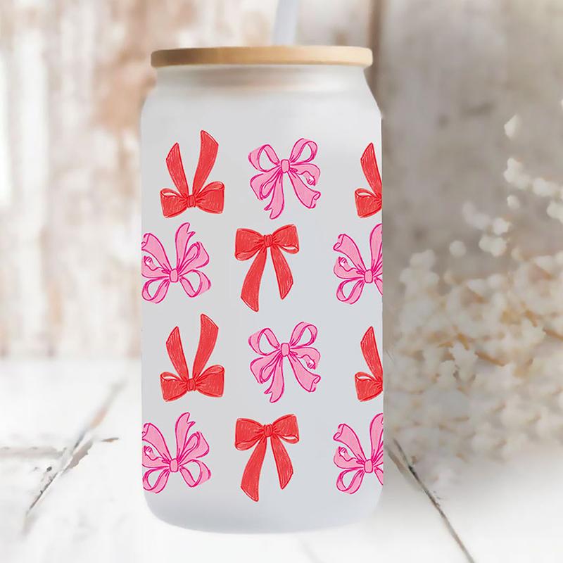Flowy Bows Uv Dtf Cup Wrap For 16Oz Beer Glass Can Pretty Love Ribbons Cute Girly Cup Wrap Design Uv Dtf Sticker