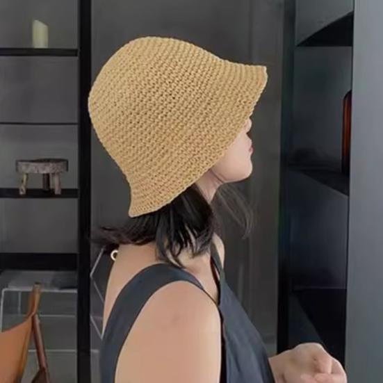 Summer Hat Versatile Solid Color Short Basin Knitted Straw Hat Fashion