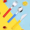 Stainless Steel Children's Tableware Set: Silicone Spoon, Baby Block Knife, Fork & Spoon (3-Piece)