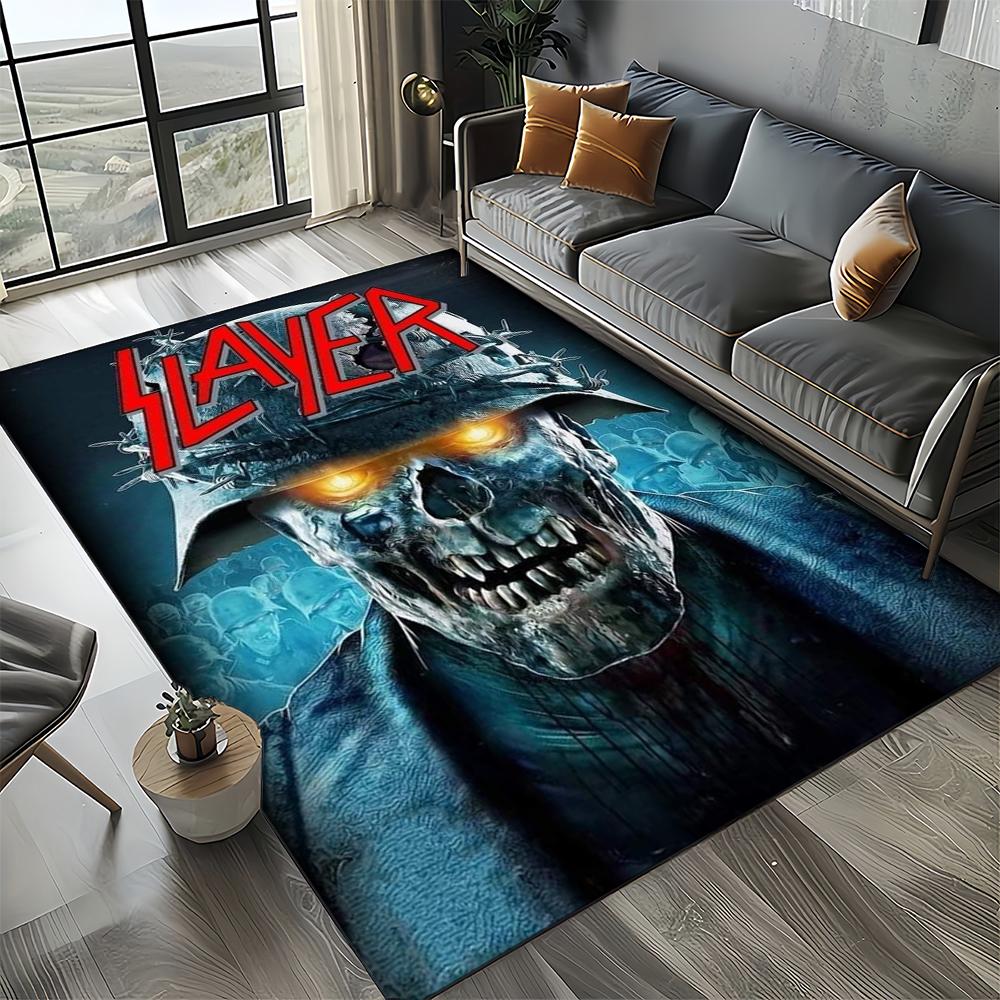 3D Retro Band Slayer Heavy Metal Rcck Sign Carpet Rug for Living Room Bedroom Home Sofa Decoration,Kid Play Non-slip Floor Mat