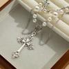 Stylish Multilayer Cross And Heart Pendant Necklace With Imitation Pearl Design For Women